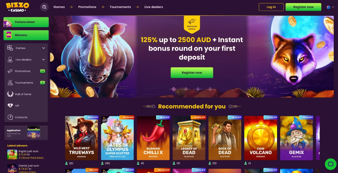 Bizzo casino main page