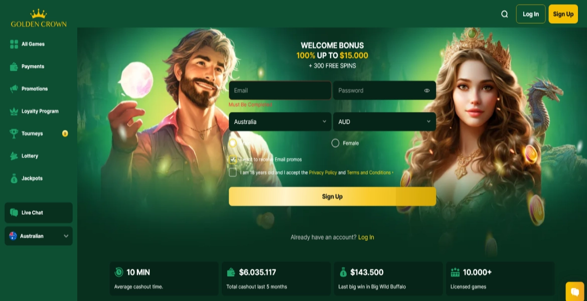 Golden Crown Casino main page