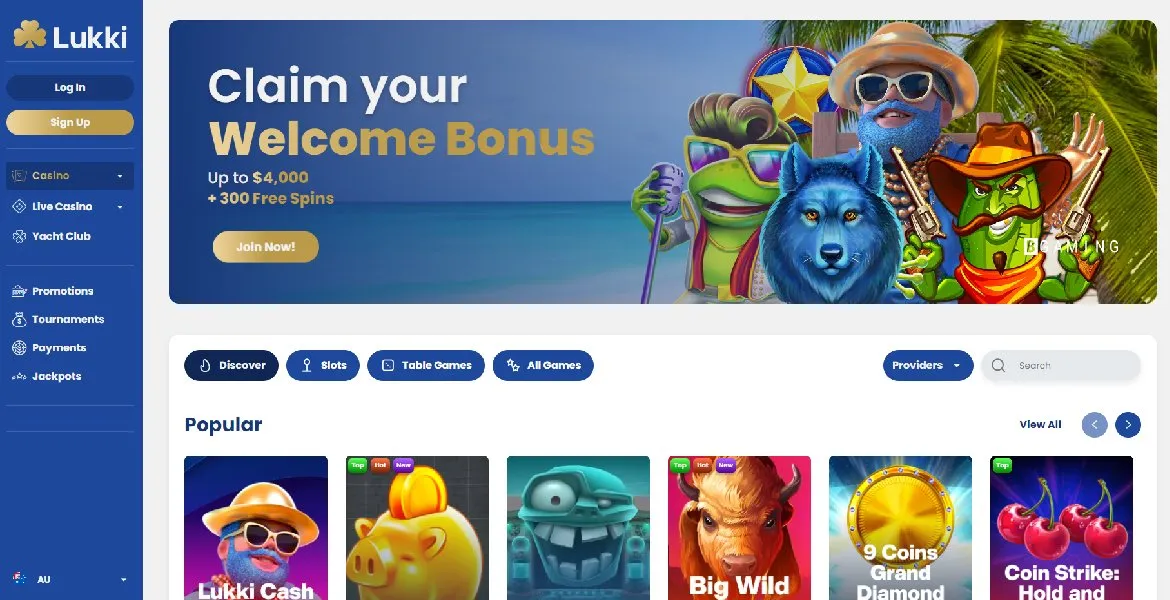Lukki casino main page