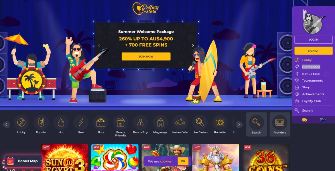 Rolling Slots Casino main page