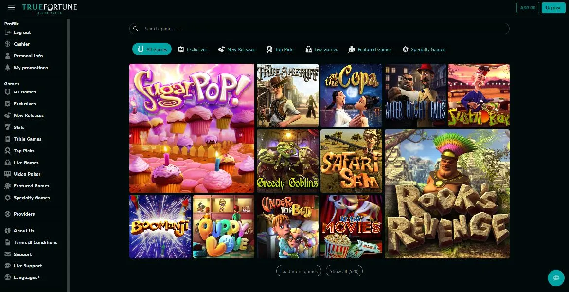 True Fortune casino main page