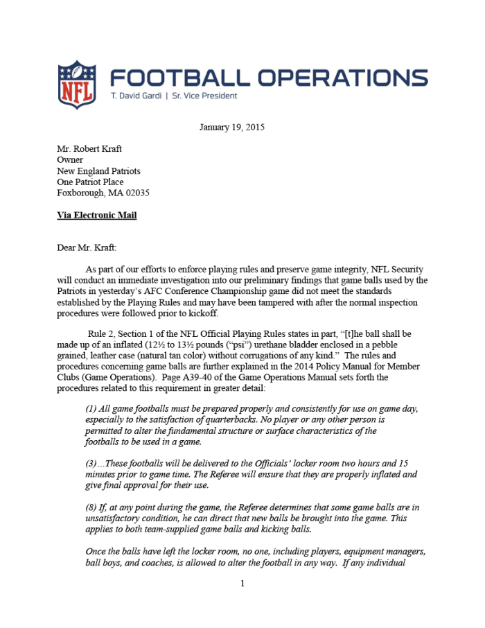 NFL Letter to the Patriots